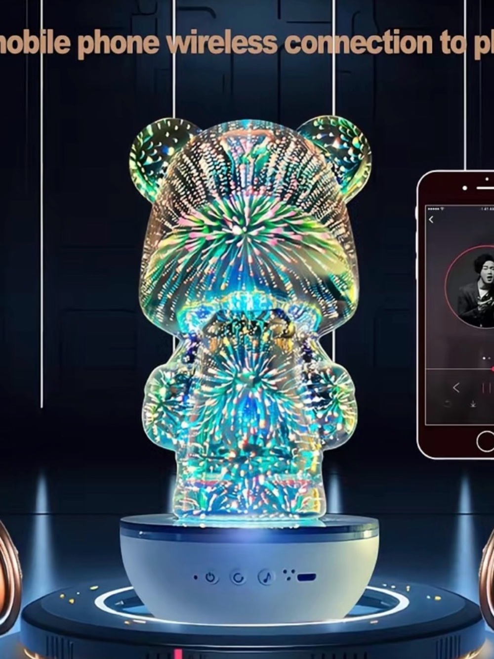 LED 3D Glass Bear Sculpture Light - Multicolor
